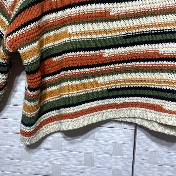 Favlux Neutral Striped Knit Oversized Cropped 3/4 Sleeve Sweater Size Small - Picture 5 of 10